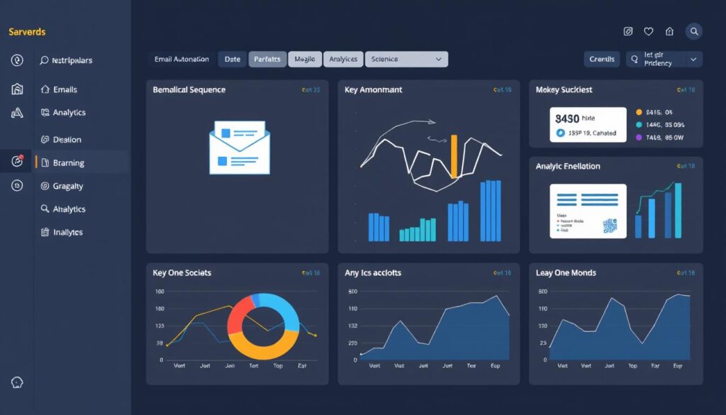 Generate an image of a dashboard showing email automation sequences and analytics. Generate an image of a dashboard showing email automation sequences and analytics.