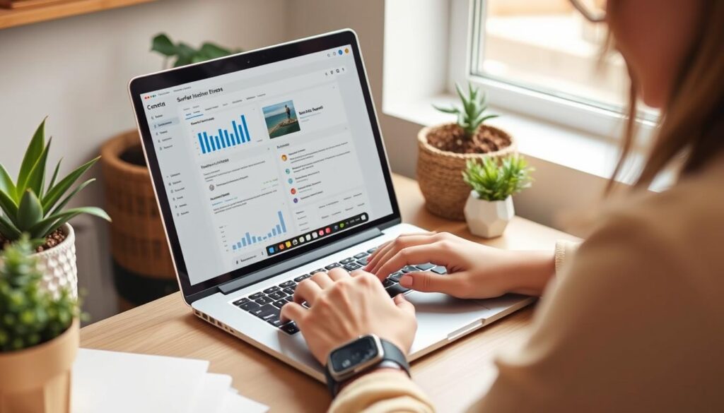 Generate an image of a writer using Surfer SEO to optimize their content for search engines. Generate an image of a writer using Surfer SEO to optimize their content for search engines.